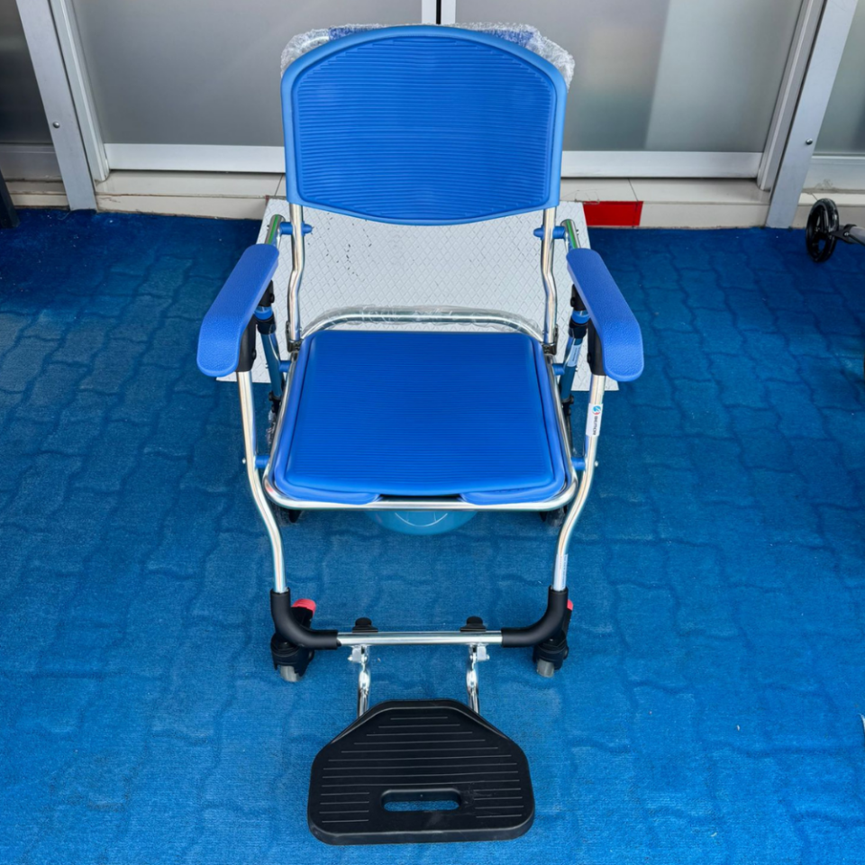 BME320 Banyo Tuvalet Tekerlekli Sandalyesi – Alüminyum, Tuvaletli, Mavi Hasta Sandalyesi