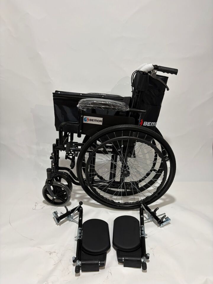 BEMOR Manuel Tekerlekli Sandalye Katlanabilir Refakatçi Frenli Sökülebilir Ayaklı Emniyet Kemerli Hasta & Engelli 100 Kg
